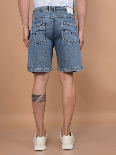Blue Cotton Denim Shorts-Men Shorts-Crimsoune Club
