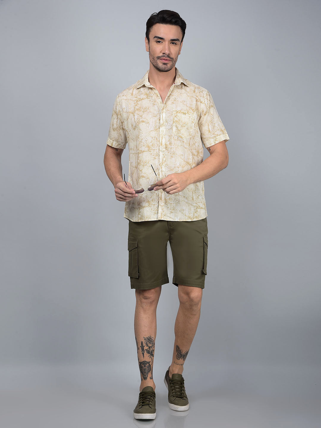 Green Cotton Cargo Shorts-Men Shorts-Crimsoune Club