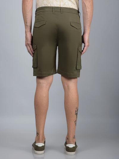 Green Cotton Cargo Shorts-Men Shorts-Crimsoune Club