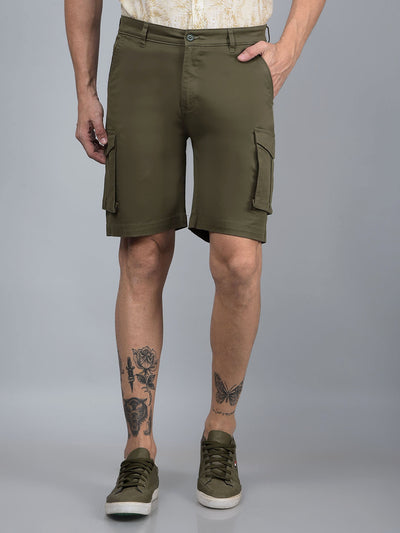 Green Cotton Cargo Shorts-Men Shorts-Crimsoune Club