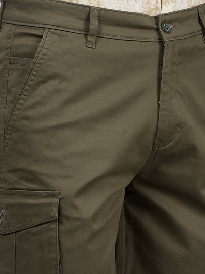 Green Cotton Cargo Shorts-Men Shorts-Crimsoune Club