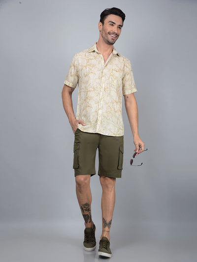 Green Cotton Cargo Shorts-Men Shorts-Crimsoune Club