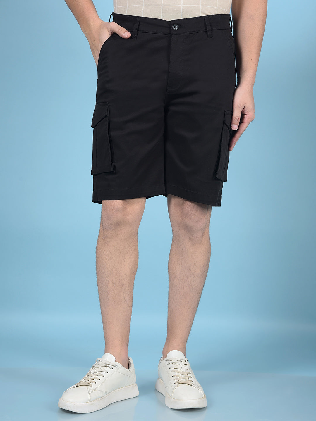 Black Cargo Shorts-Men Shorts-Crimsoune Club