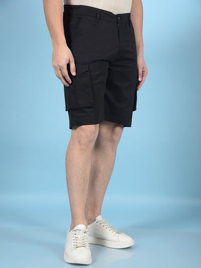 Black Cargo Shorts-Men Shorts-Crimsoune Club