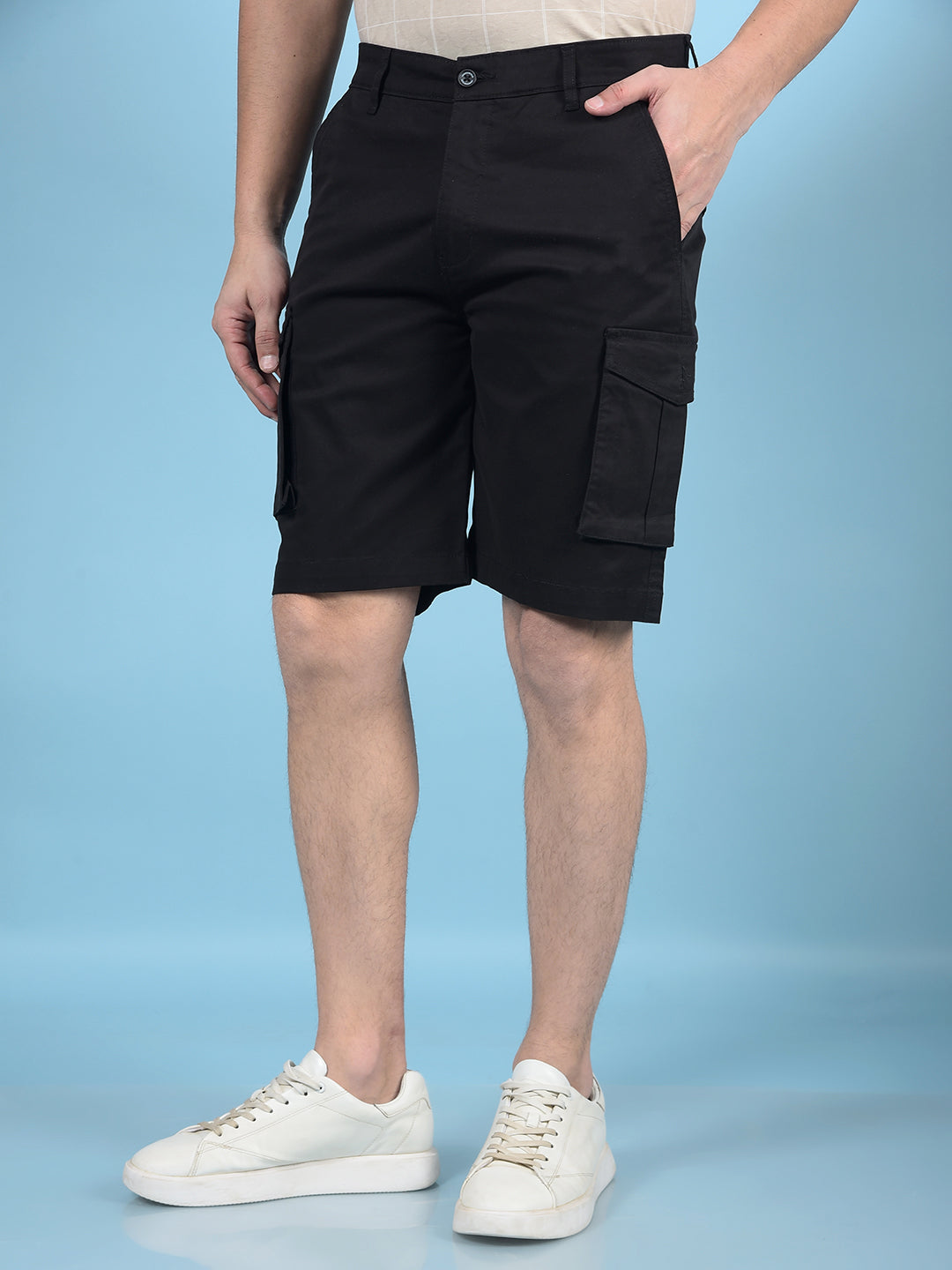 Black Cargo Shorts-Men Shorts-Crimsoune Club