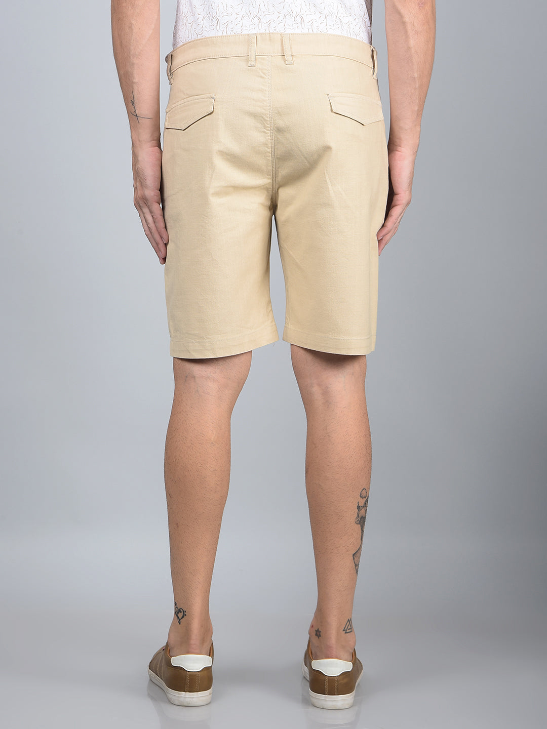 Beige Cotton Shorts-Men Shorts-Crimsoune Club