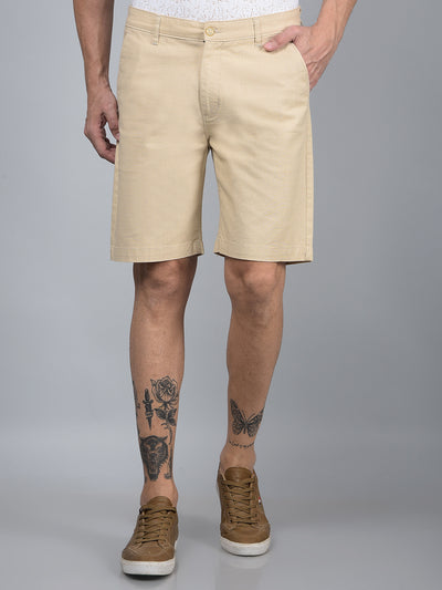 Beige Cotton Shorts-Men Shorts-Crimsoune Club