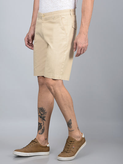 Beige Cotton Shorts-Men Shorts-Crimsoune Club