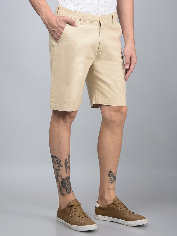 Beige Cotton Shorts-Men Shorts-Crimsoune Club