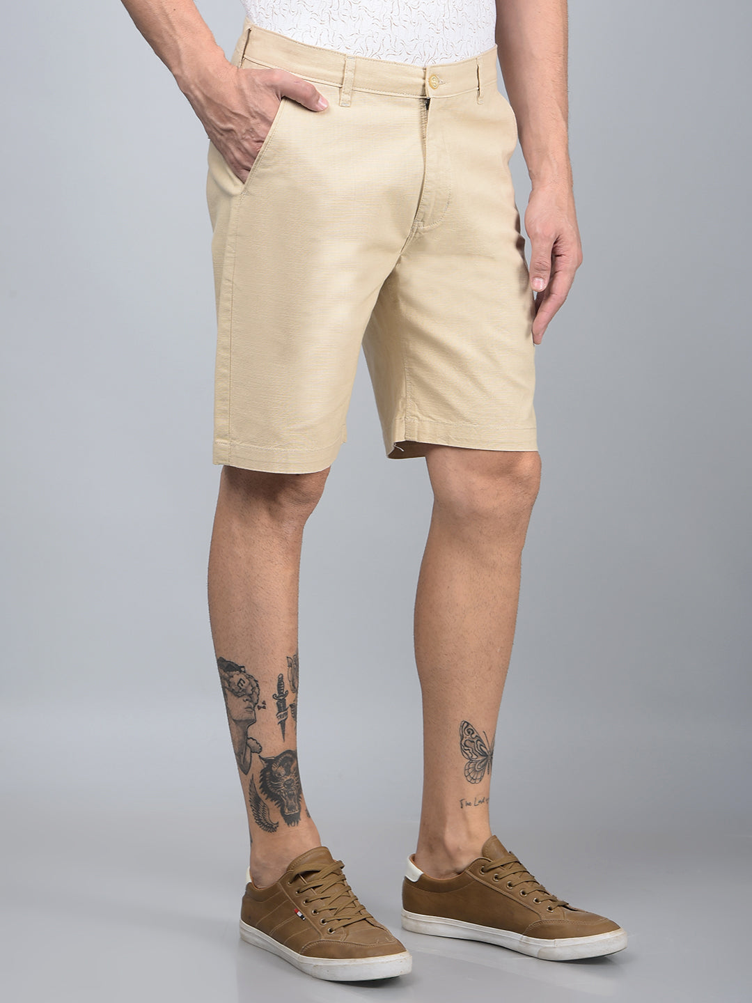 Beige Cotton Shorts-Men Shorts-Crimsoune Club