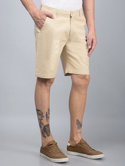 Beige Cotton Shorts-Men Shorts-Crimsoune Club