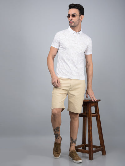 Beige Cotton Shorts-Men Shorts-Crimsoune Club