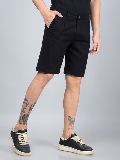 Black Cotton Shorts-Men Shorts-Crimsoune Club
