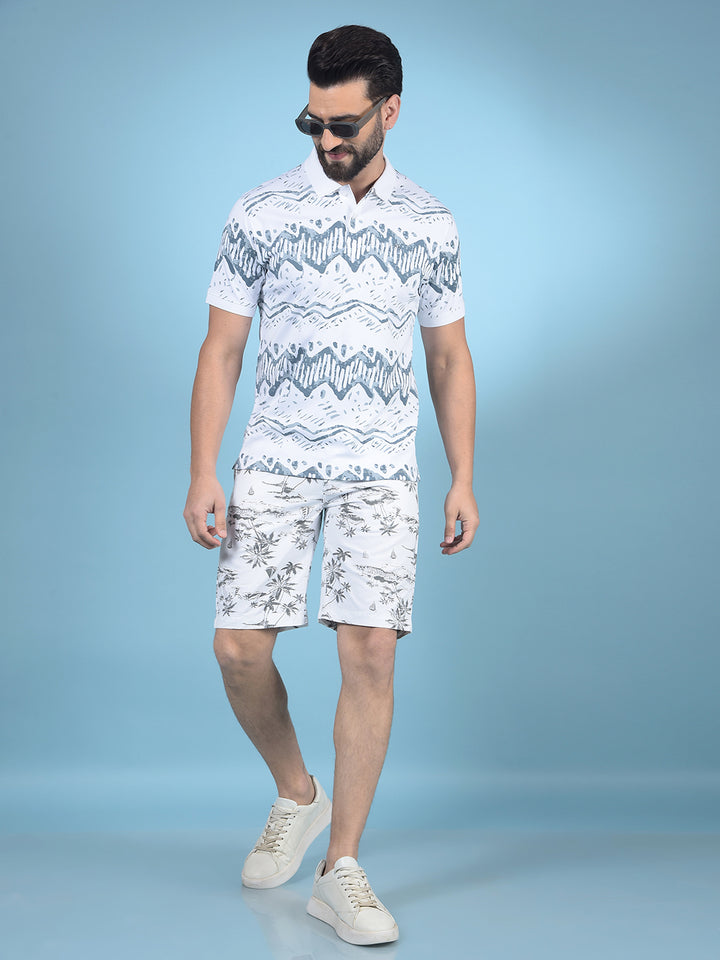 White Floral Print 100% Cotton Shorts-Men Shorts-Crimsoune Club