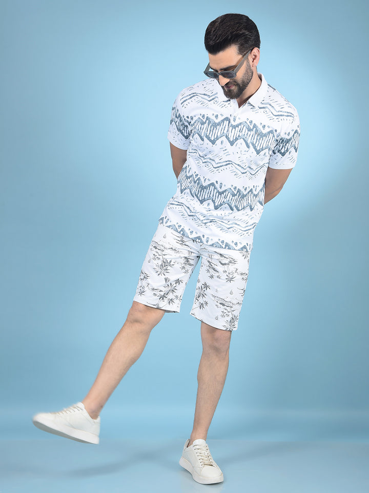 White Floral Print 100% Cotton Shorts-Men Shorts-Crimsoune Club