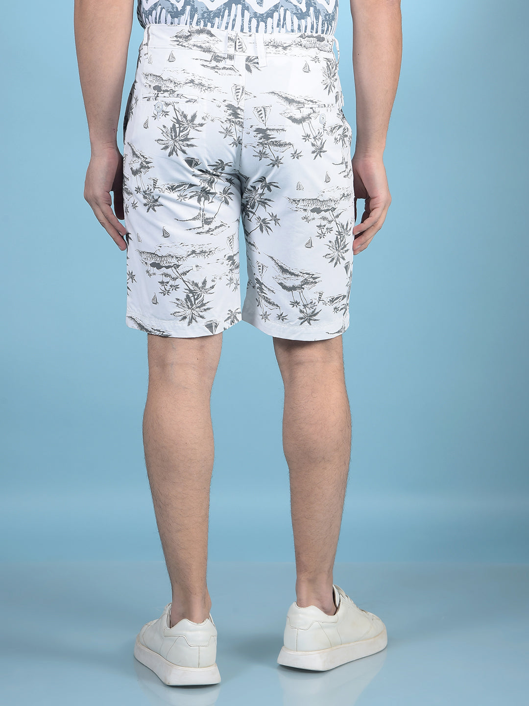 White Floral Print 100% Cotton Shorts-Men Shorts-Crimsoune Club