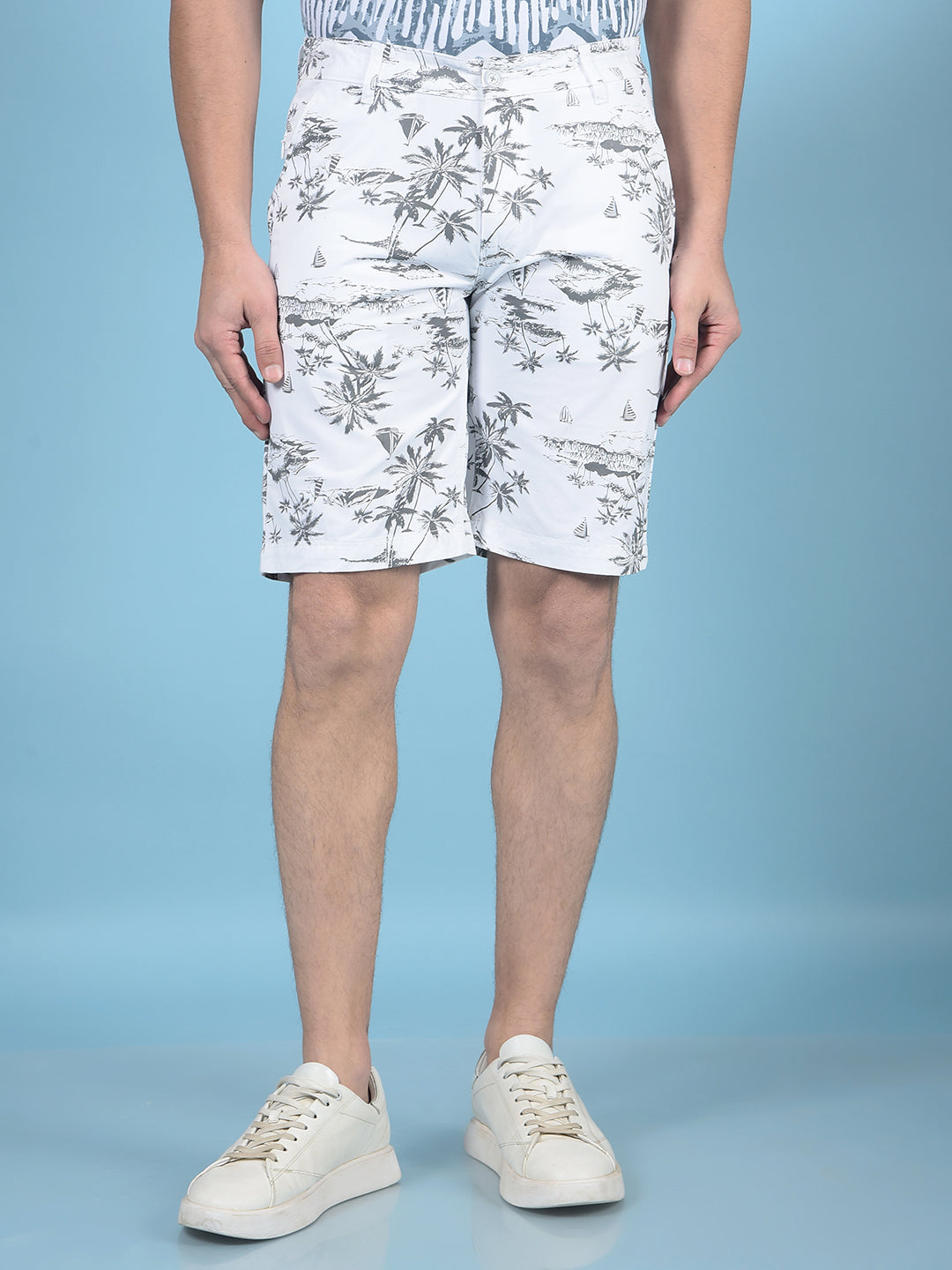 White Floral Print 100% Cotton Shorts-Men Shorts-Crimsoune Club
