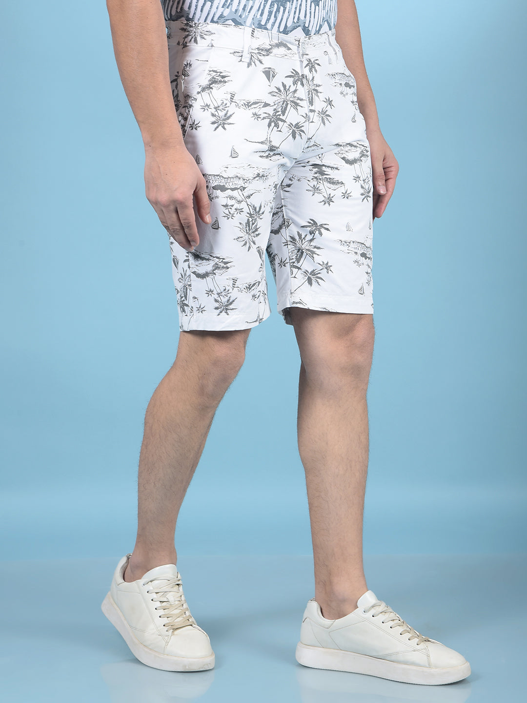 White Floral Print 100% Cotton Shorts-Men Shorts-Crimsoune Club
