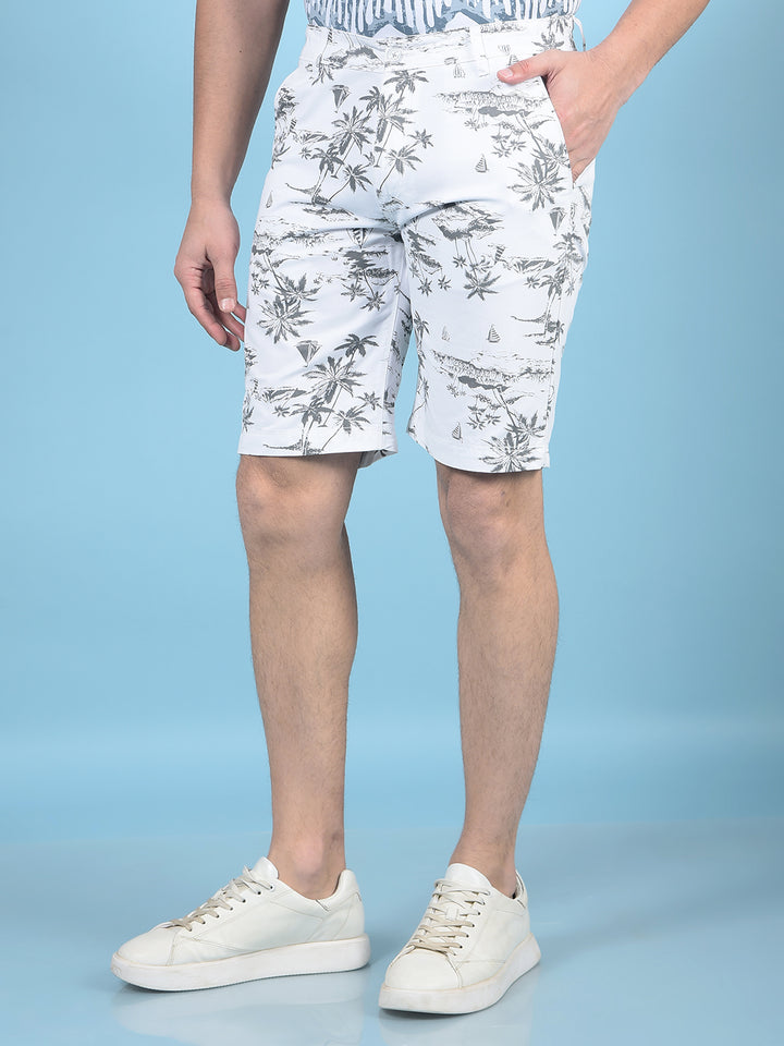 White Floral Print 100% Cotton Shorts-Men Shorts-Crimsoune Club