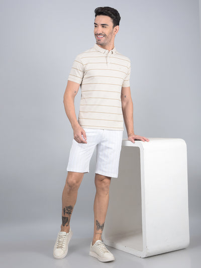 White Vertical Stripes Linen Shorts-Men Shorts-Crimsoune Club