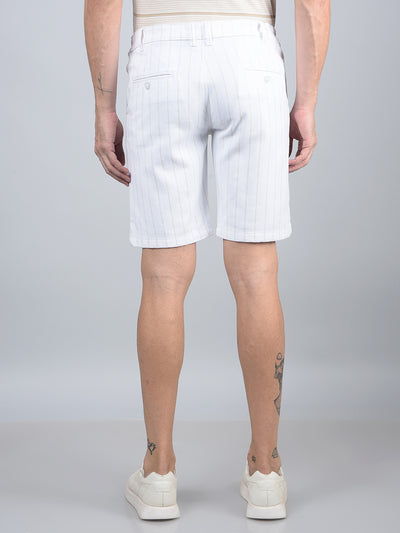 White Vertical Stripes Linen Shorts-Men Shorts-Crimsoune Club
