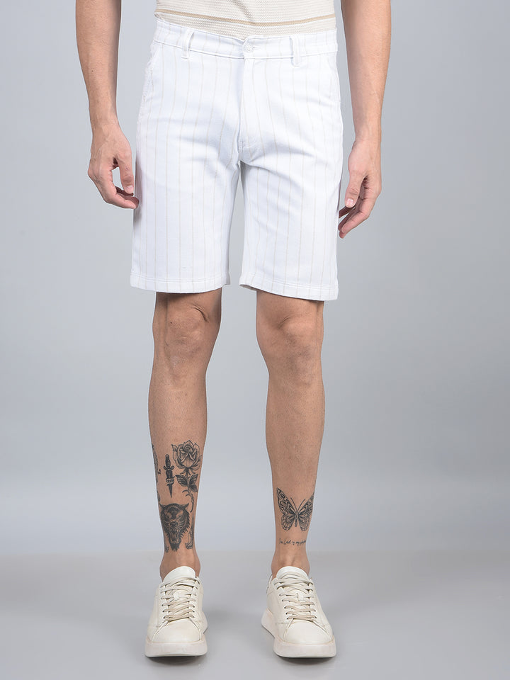 White Vertical Stripes Linen Shorts-Men Shorts-Crimsoune Club