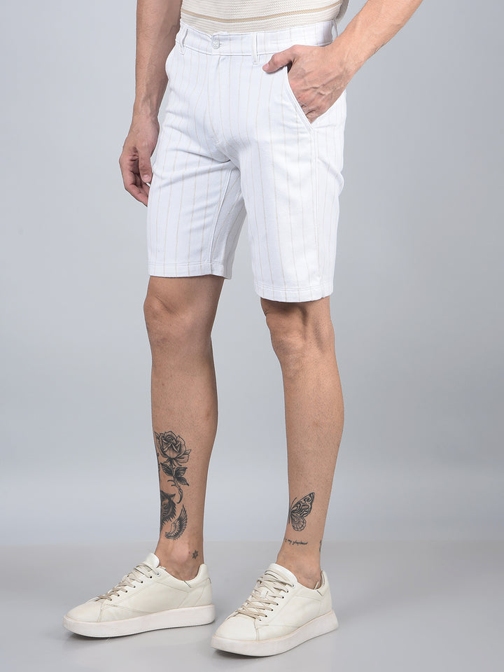 White Vertical Stripes Linen Shorts-Men Shorts-Crimsoune Club