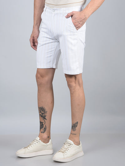 White Vertical Stripes Linen Shorts-Men Shorts-Crimsoune Club