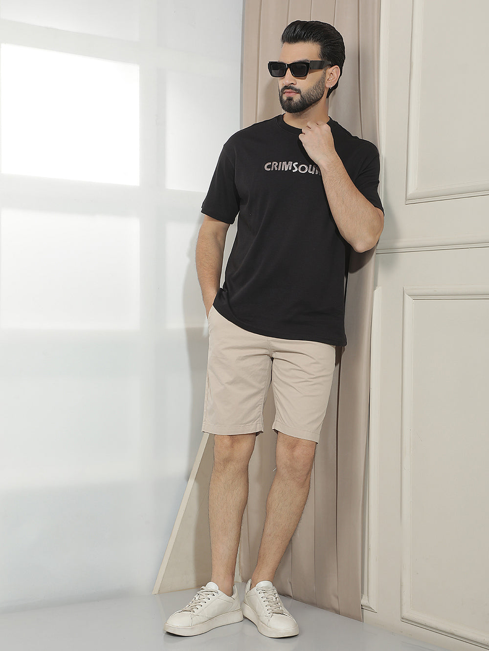 Elevated Khaki 100% Cotton Casual Shorts-Men Shorts-Crimsoune Club
