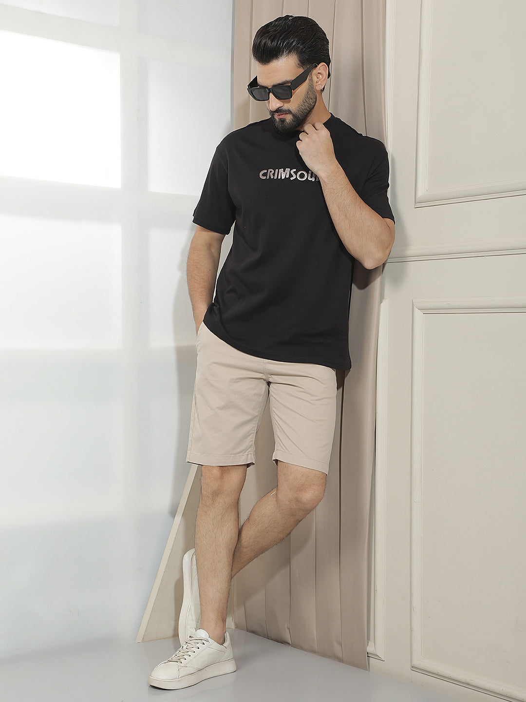 Elevated Khaki 100% Cotton Casual Shorts-Men Shorts-Crimsoune Club