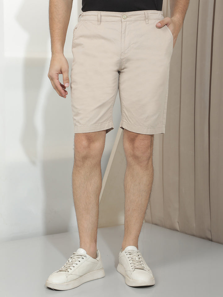 Elevated Khaki 100% Cotton Casual Shorts-Men Shorts-Crimsoune Club