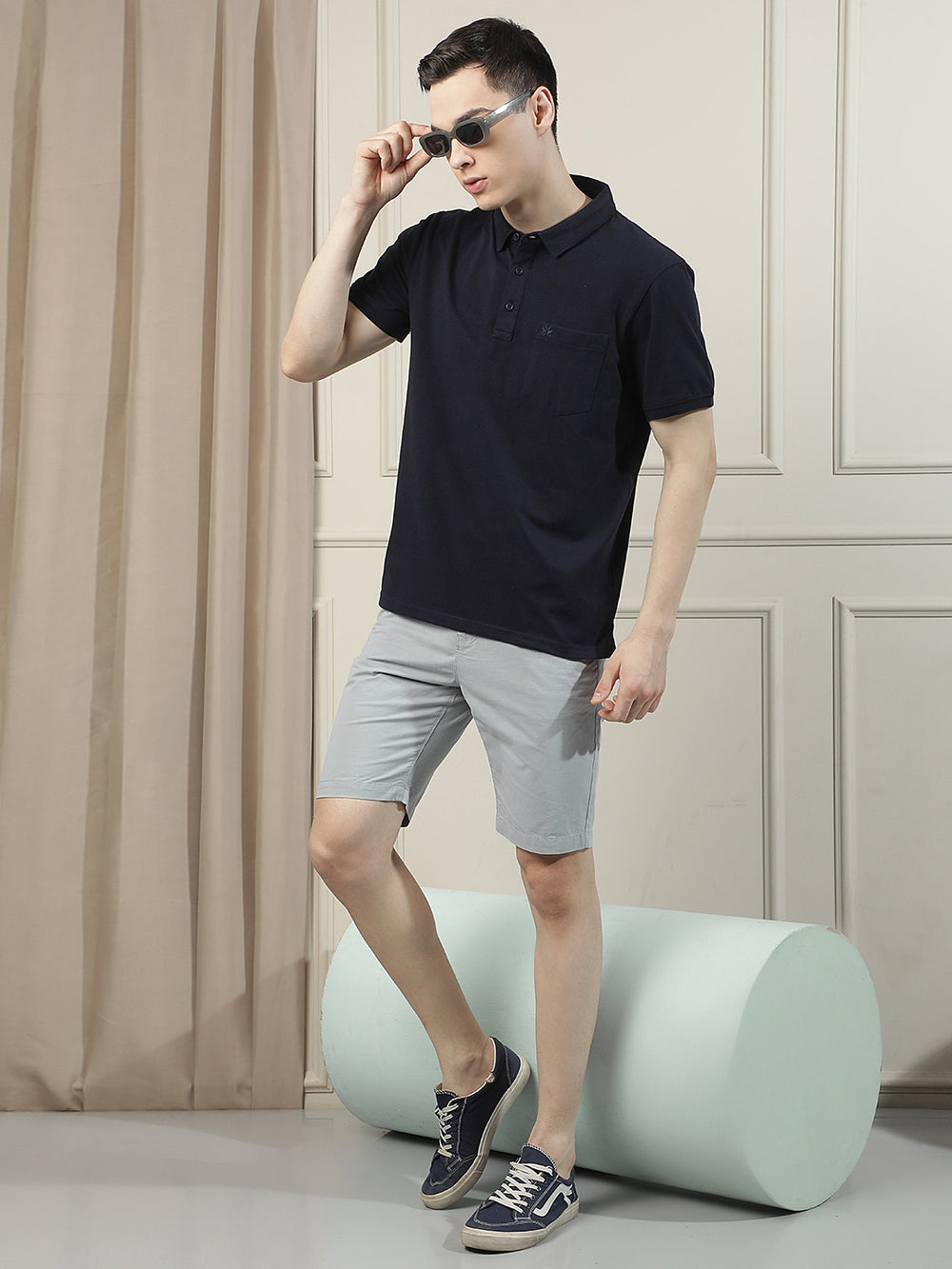 Coastal Blue 100% Cotton Casual Shorts-Men Shorts-Crimsoune Club