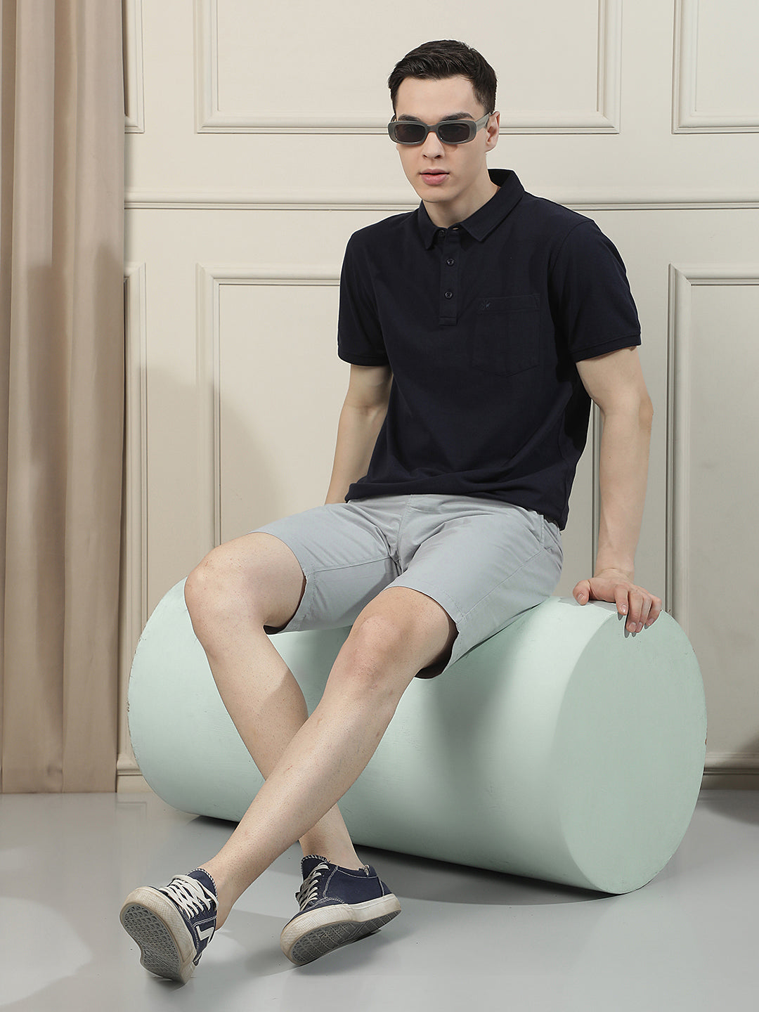 Coastal Blue 100% Cotton Casual Shorts-Men Shorts-Crimsoune Club