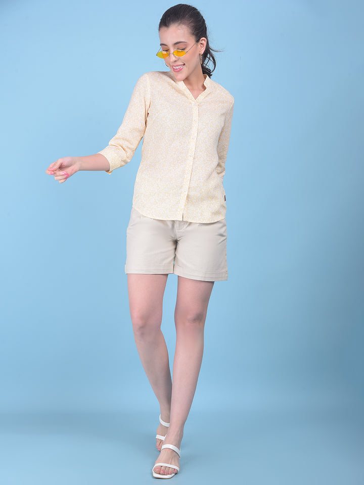 Beige Cotton Mini Chinos Shorts-Women Shorts-Crimsoune Club