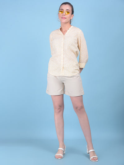 Beige Cotton Mini Chinos Shorts-Women Shorts-Crimsoune Club