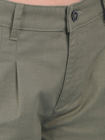 Olive Cotton Mini Chinos Shorts-Women Shorts-Crimsoune Club