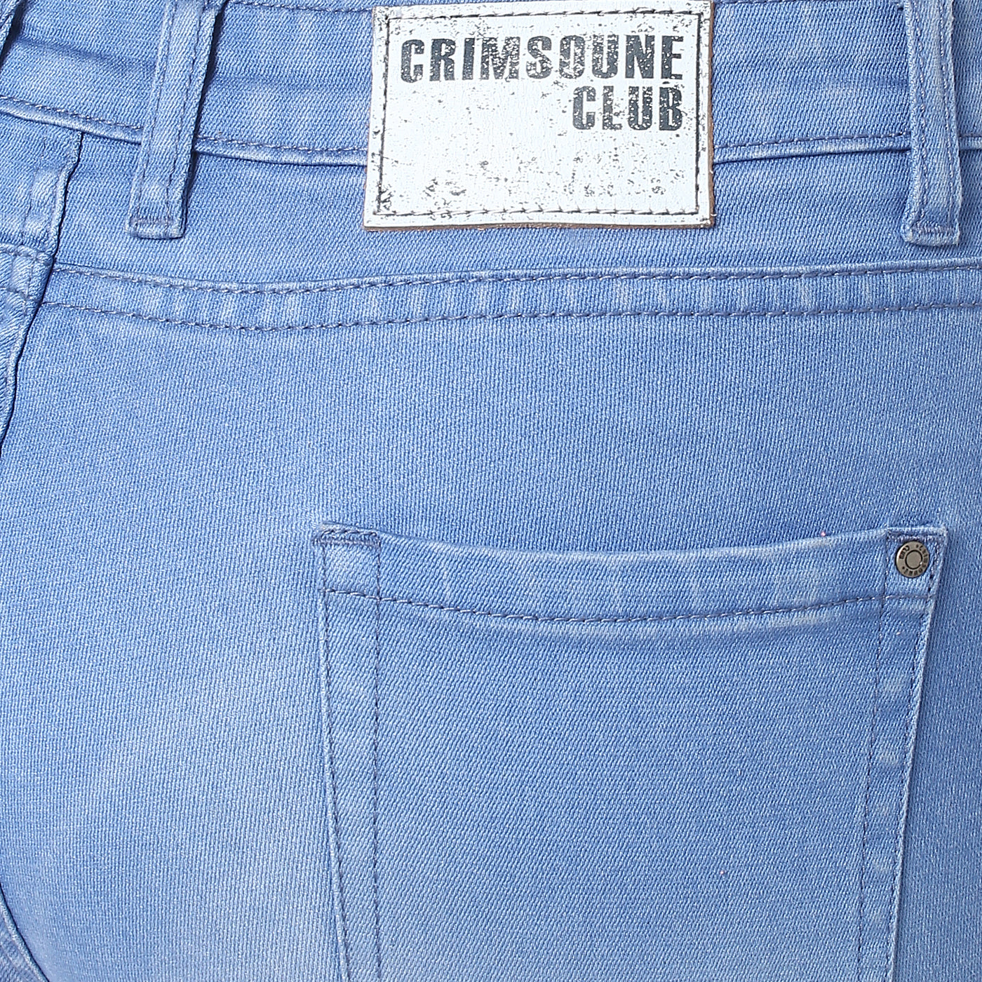 Blue Solid Denim Shorts-Women Shorts-Crimsoune Club