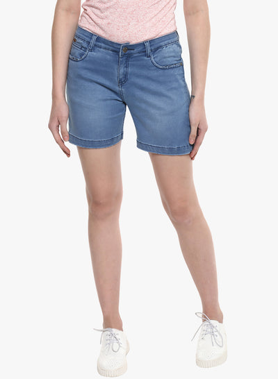 Black Solid Denim Shorts-Women Shorts-Crimsoune Club