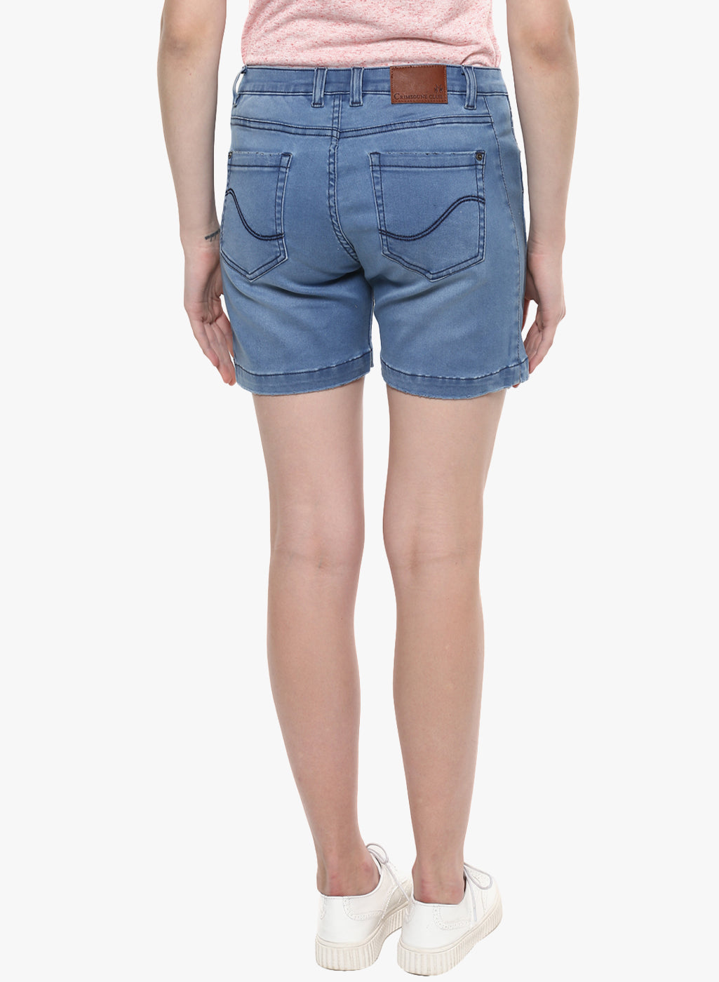 Black Solid Denim Shorts-Women Shorts-Crimsoune Club