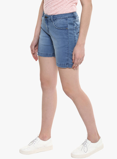 Black Solid Denim Shorts-Women Shorts-Crimsoune Club