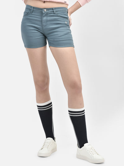 Blue Denim Shorts-Women Shorts-Crimsoune Club