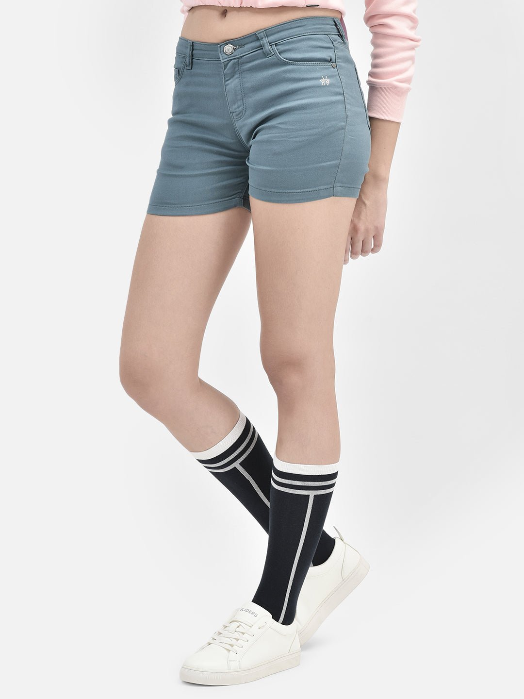 Blue Denim Shorts-Women Shorts-Crimsoune Club