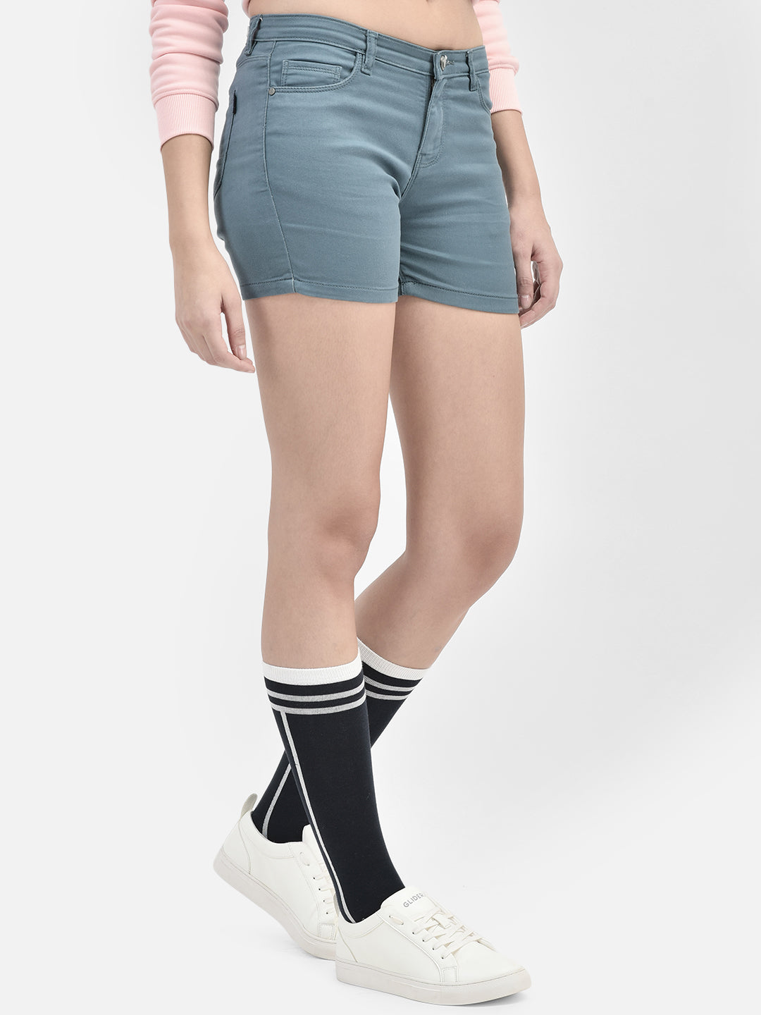Blue Denim Shorts-Women Shorts-Crimsoune Club