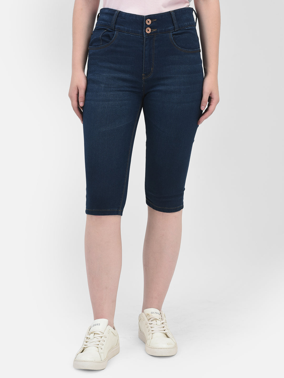 Navy Blue Capris-Women Capris-Crimsoune Club