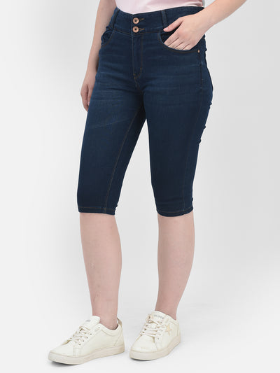 Navy Blue Capris-Women Capris-Crimsoune Club