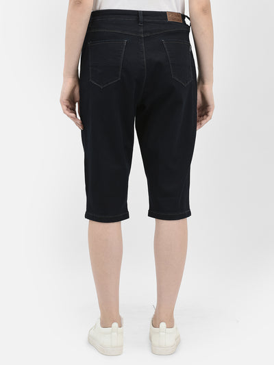 Black Stretchable Denim Shorts-Women Shorts-Crimsoune Club