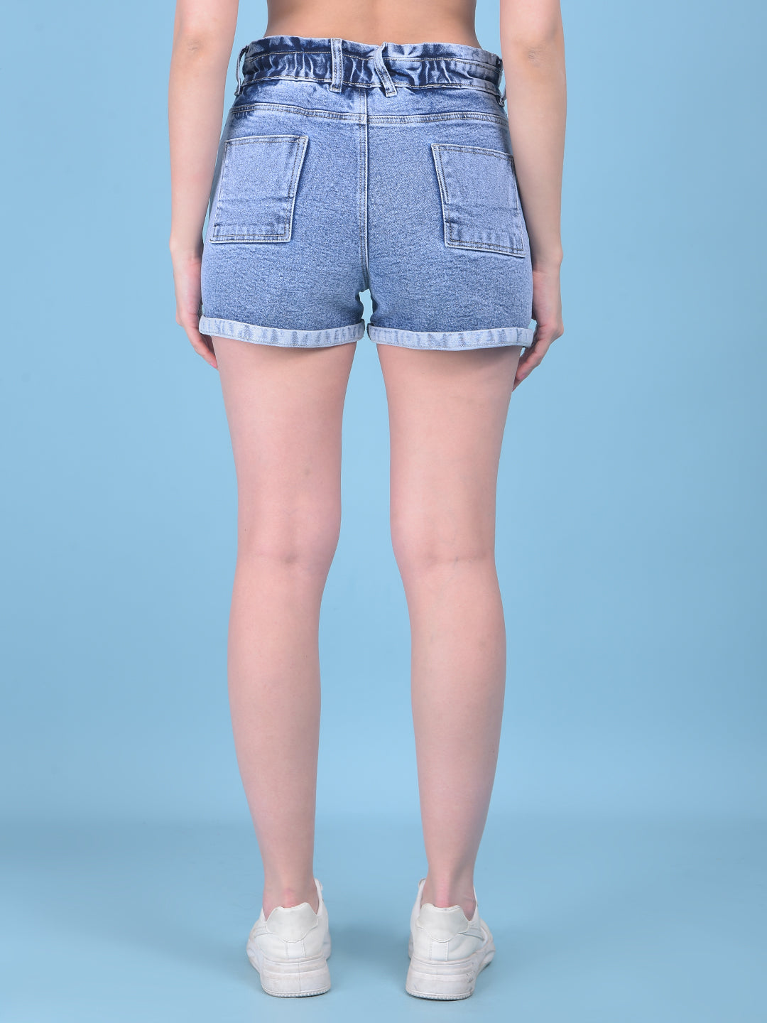 Blue Denim Hot Pants-Women Shorts-Crimsoune Club