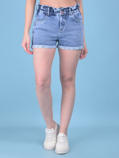 Blue Denim Hot Pants-Women Shorts-Crimsoune Club