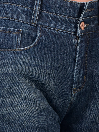 Women's Blue 100% Cotton Denim Hot Pants-Women Shorts-Crimsoune Club