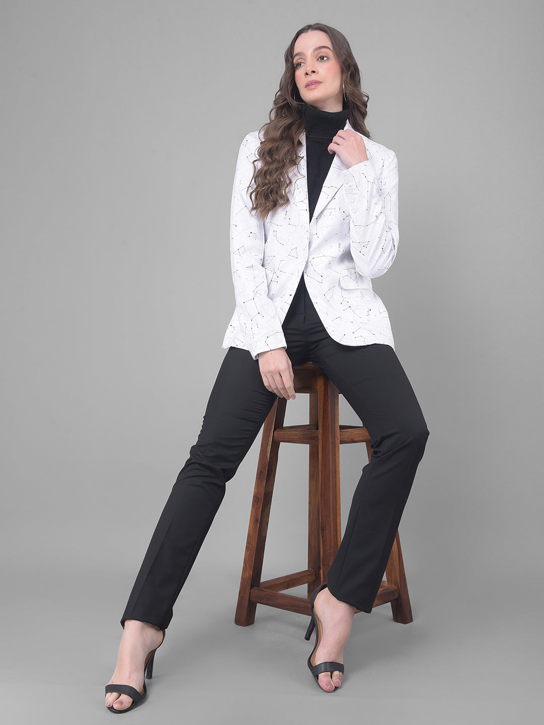White Printed Blazer-Women Blazers-Crimsoune Club